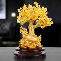 Citrine coloured resin turtle money tree Feng Shui ornament measuring 18 by 11 by 23 centimetres