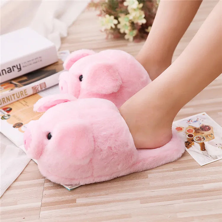Pink pig-themed indoor floor slippers with short plush exterior and PP cotton filling