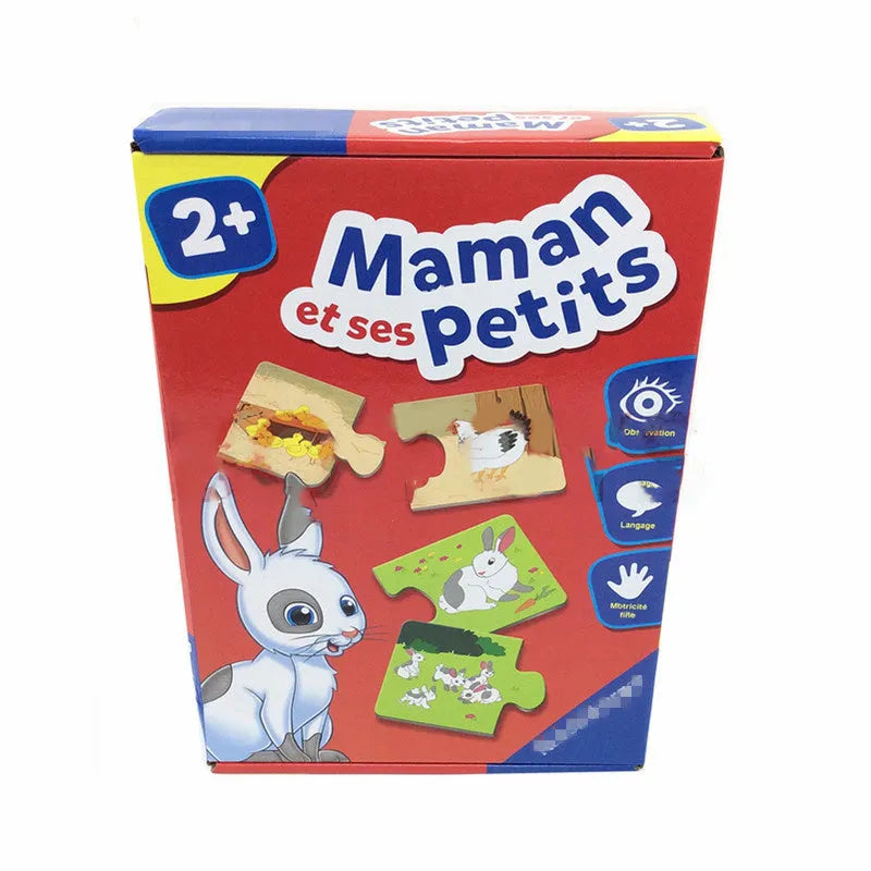 French children's puzzle toy with colourful picture cards and matching word cards made of thickened paper.