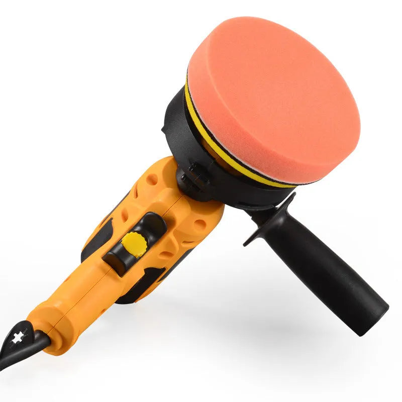 Yellow automobile polishing machine with 125mm disc and 1.6m power cord