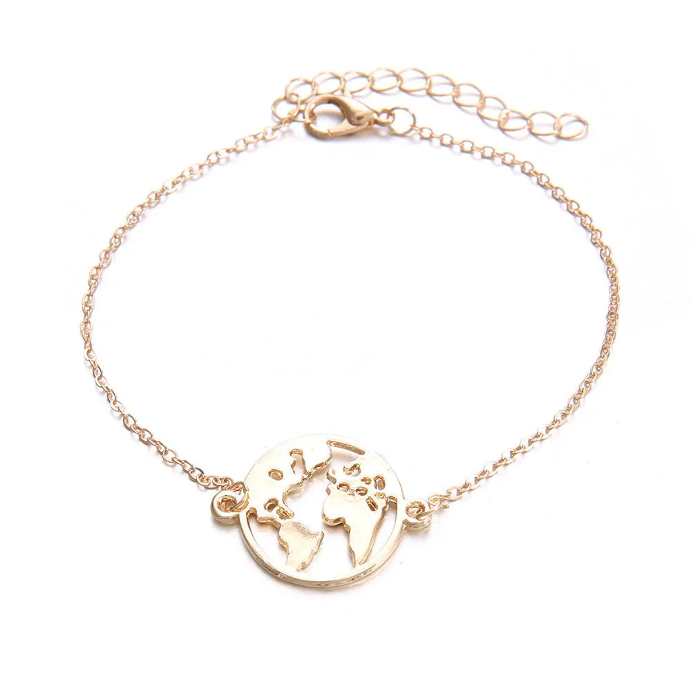 Three women's bracelets with heart-shaped aircraft map charms in bohemian style