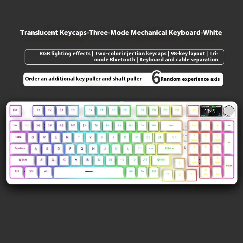 98 key wireless Bluetooth mechanical keyboard kit with metal knob on desk