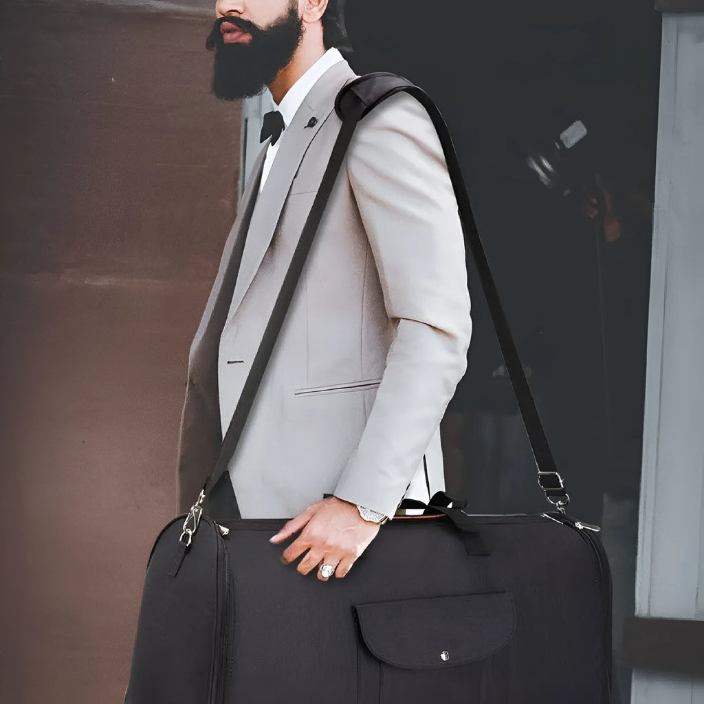 Dark blue foldable Oxford cloth duffel bag with 36-55L capacity for travel and gym use.