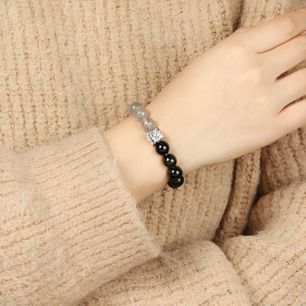 Khaki geometric crystal couple bracelet for men and women, 10mm size.