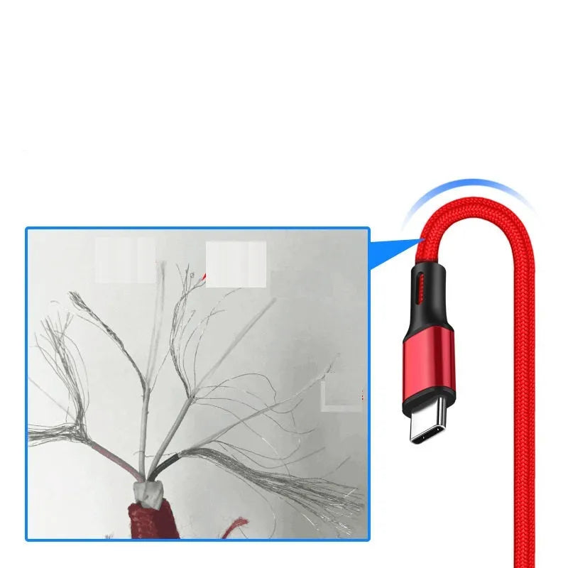 2m long USB to Type-C mobile phone charging cable in multiple colour options