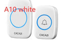 White wireless plug-in doorbell receiver and push button with 300m range and 36 melody choices.