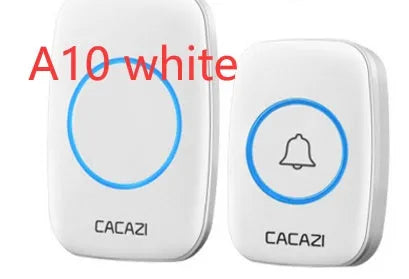 White wireless plug-in doorbell receiver and push button with 300m range and 36 melody choices.