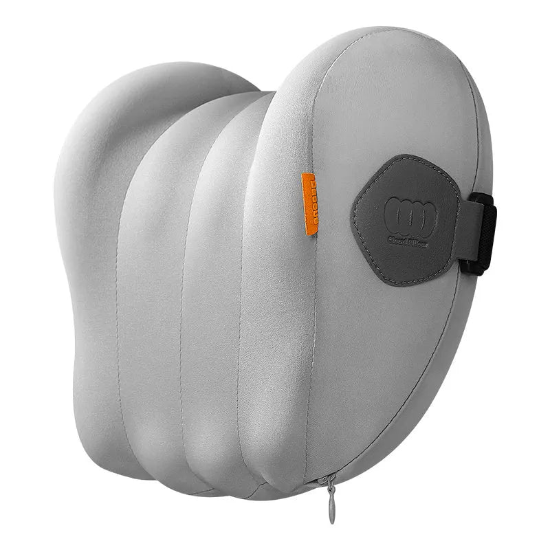 Grey and orange car head pillow and lumbar support set with memory foam interior