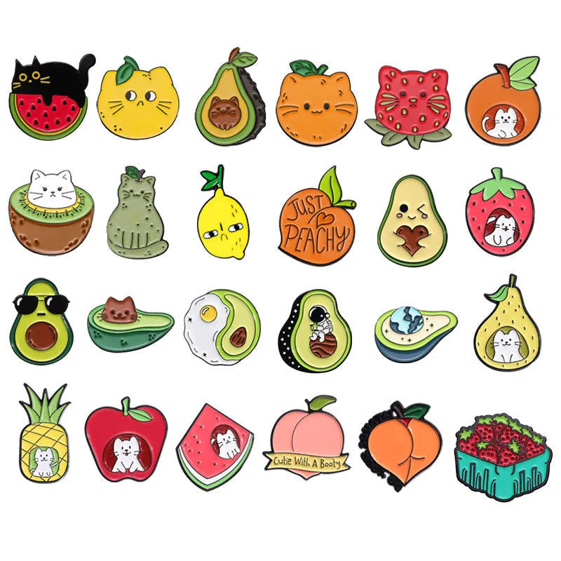 Colourful cartoon fruit and letter metal brooch with zinc alloy construction