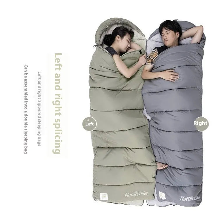 Double-person washable sleeping bag with down cotton filling, envelope shape, rock gray and pine needle green, sizes M180 M300 M400