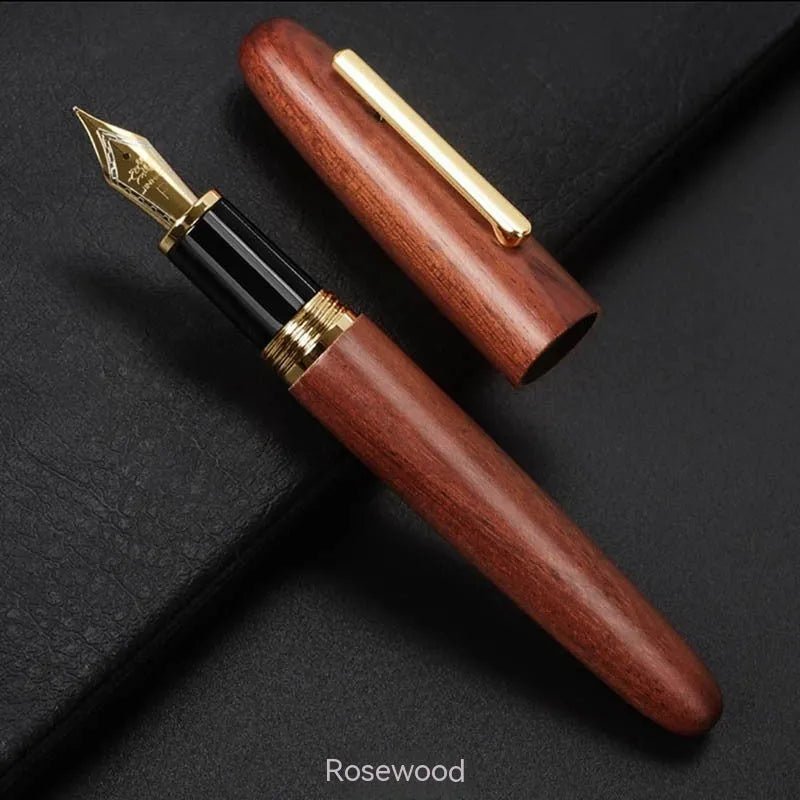 Wooden ballpoint pen with rotating cap showing alpine pear finish and straight tip