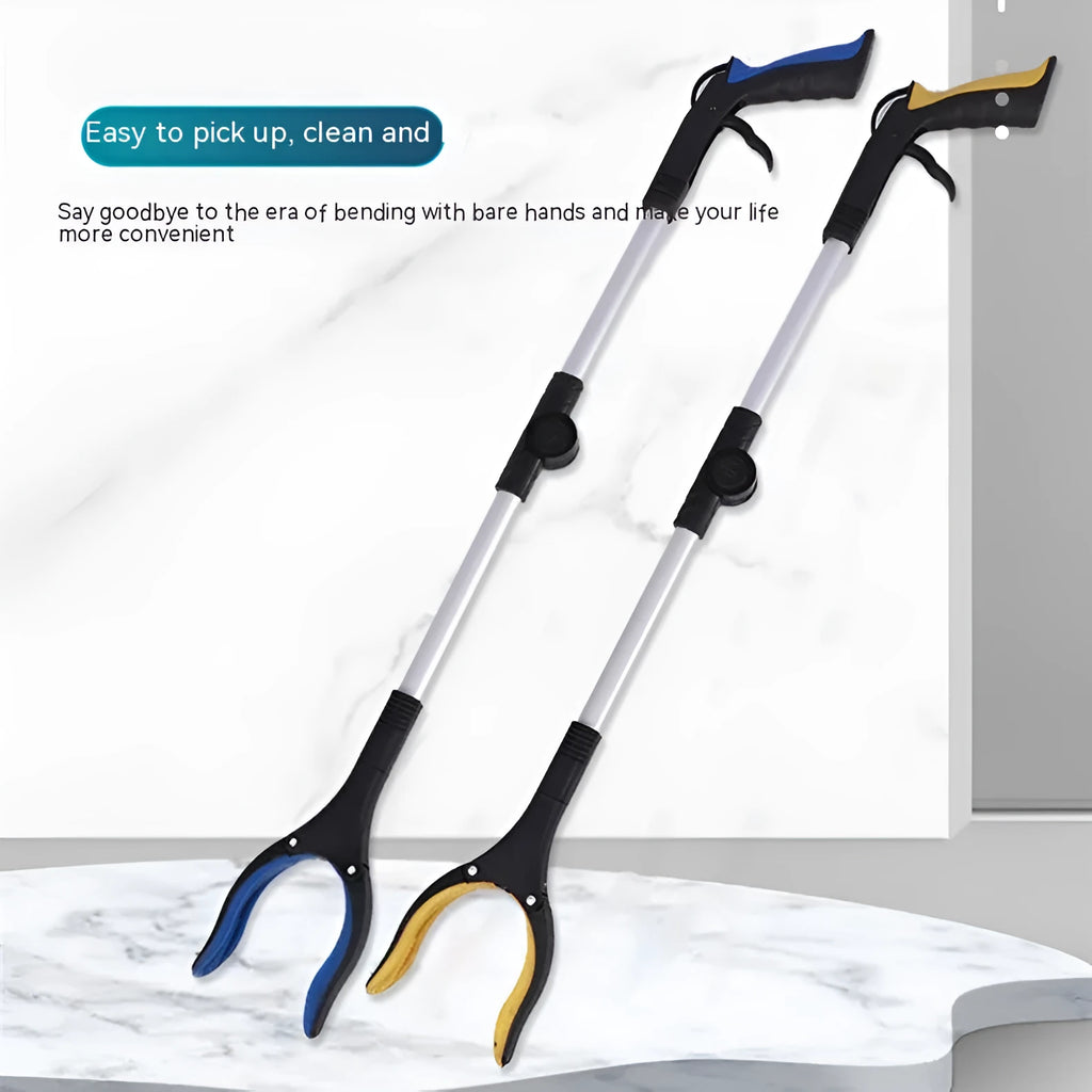 Foldable aluminium alloy garbage clamp with magnet sucker, extended to 80cm with blue handle
