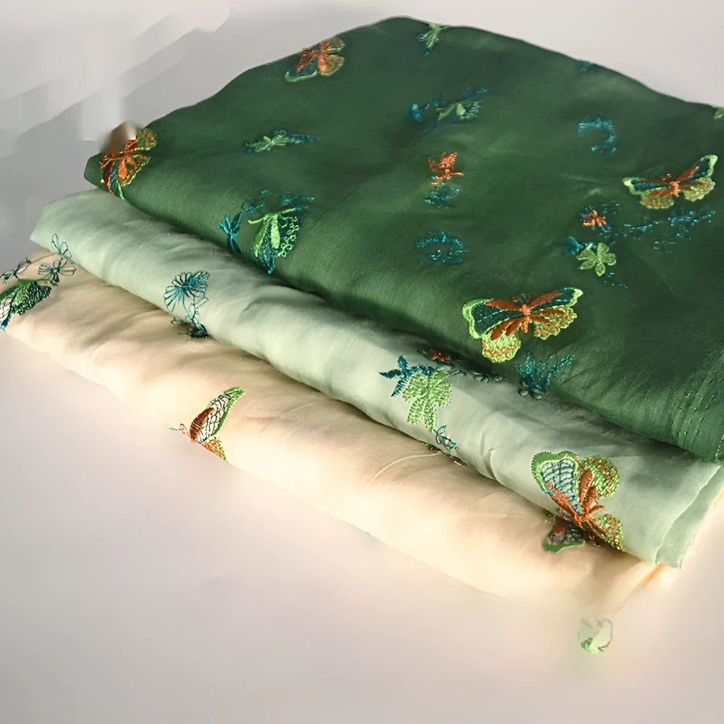 Pure ramie embroidery cloth fabric for Hanfu construction in beige, green and dark green colours