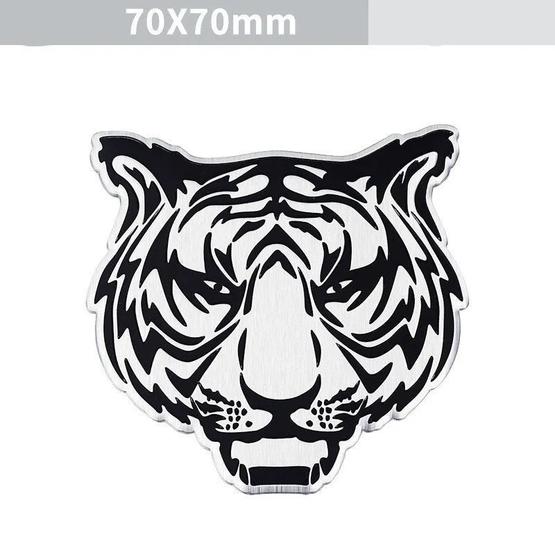 Aluminium car decorative stickers showing eagle, lion, tiger and wolf head designs for vehicle appearance modification