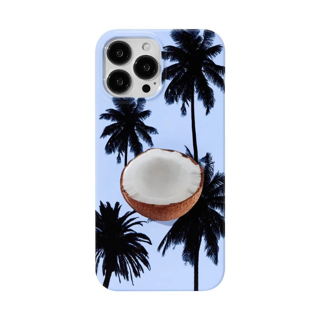 Original Summer Coconut design TPU phone case for Apple iPhone models on a table.