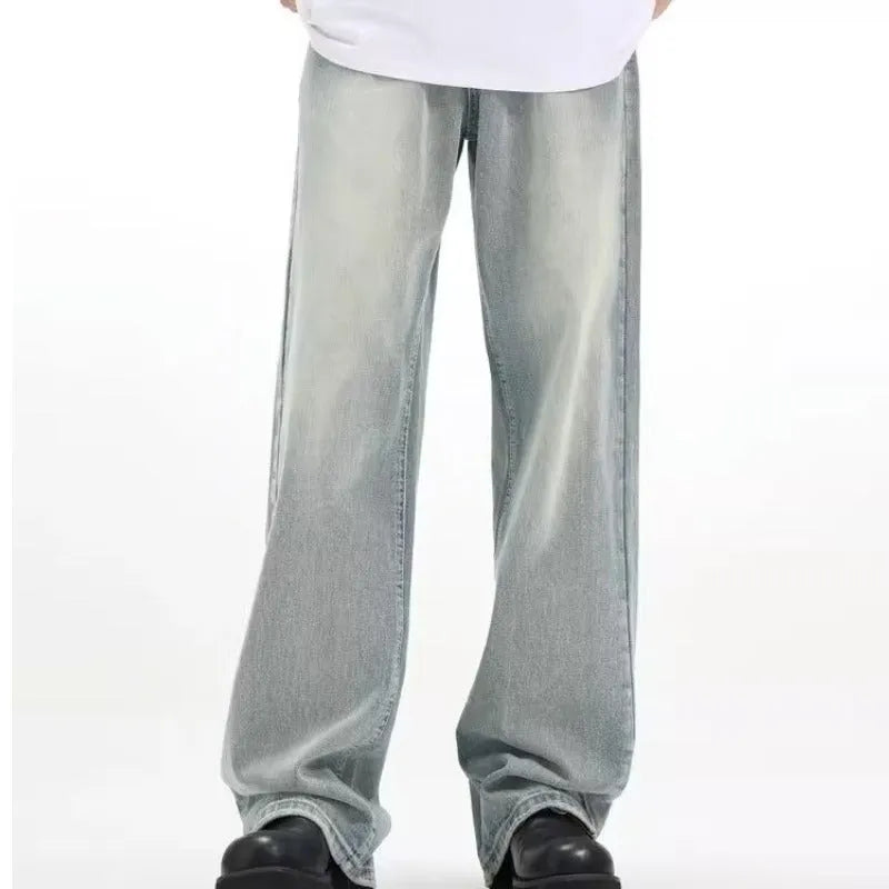 Blue loose-fit retro casual trousers with an elasticated waistband, made from rabbit fur fabric.