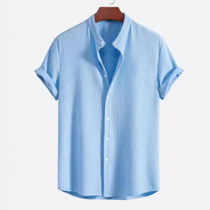 Men's loose fit short sleeve casual shirt in various colours showing summer clothing style