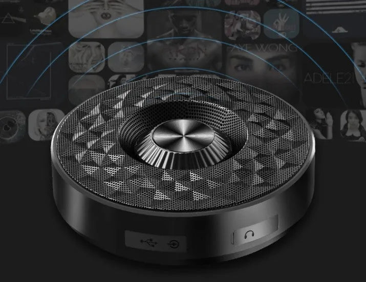 Mini portable Bluetooth wireless speaker in black, orange, or silvery white colour.