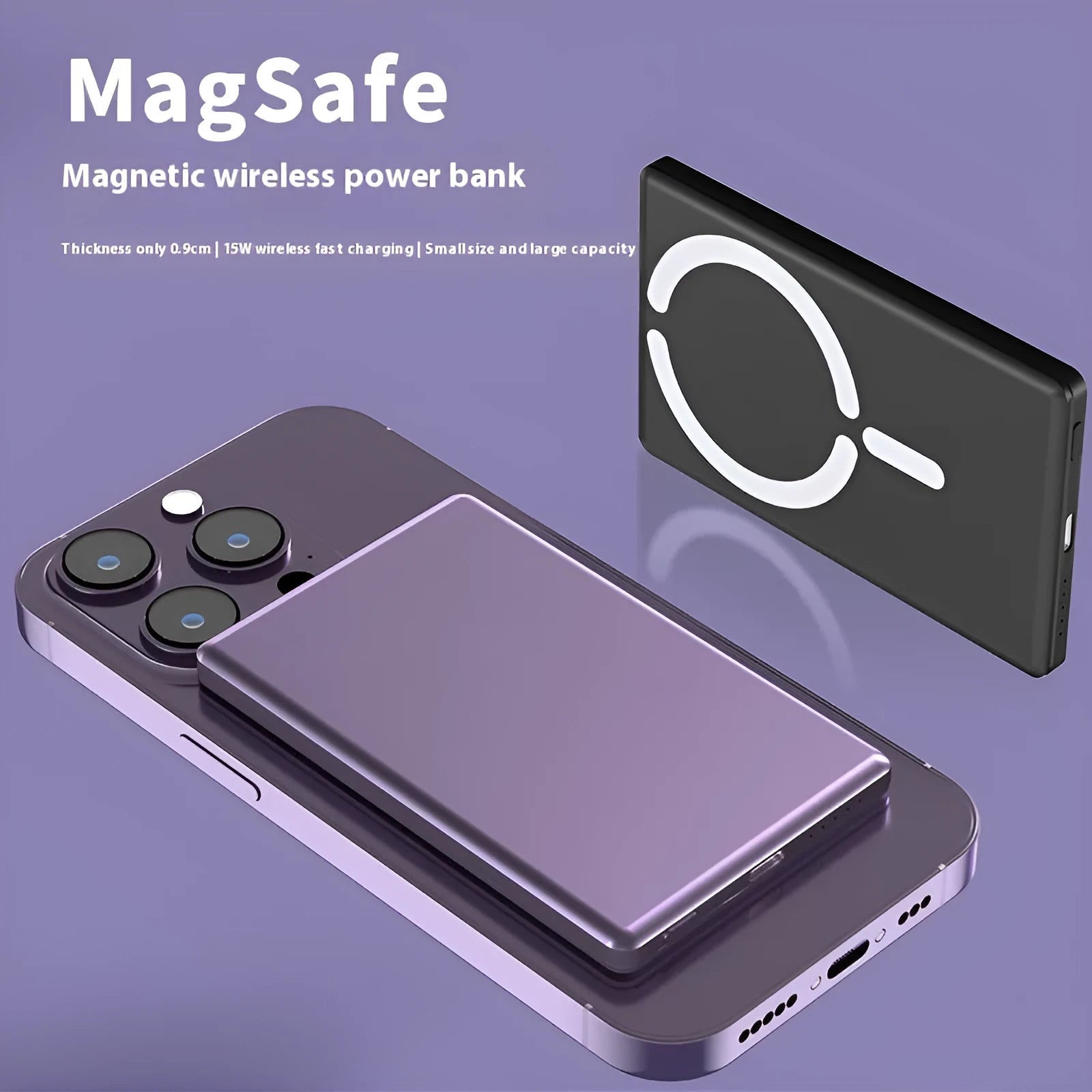 Ultra-thin magnetic power bank in four colours with alloy shell, 9mm thickness
