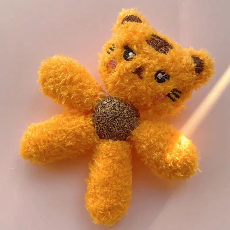 Soft stuffed catnip ball toy in animal design for chewing and play.