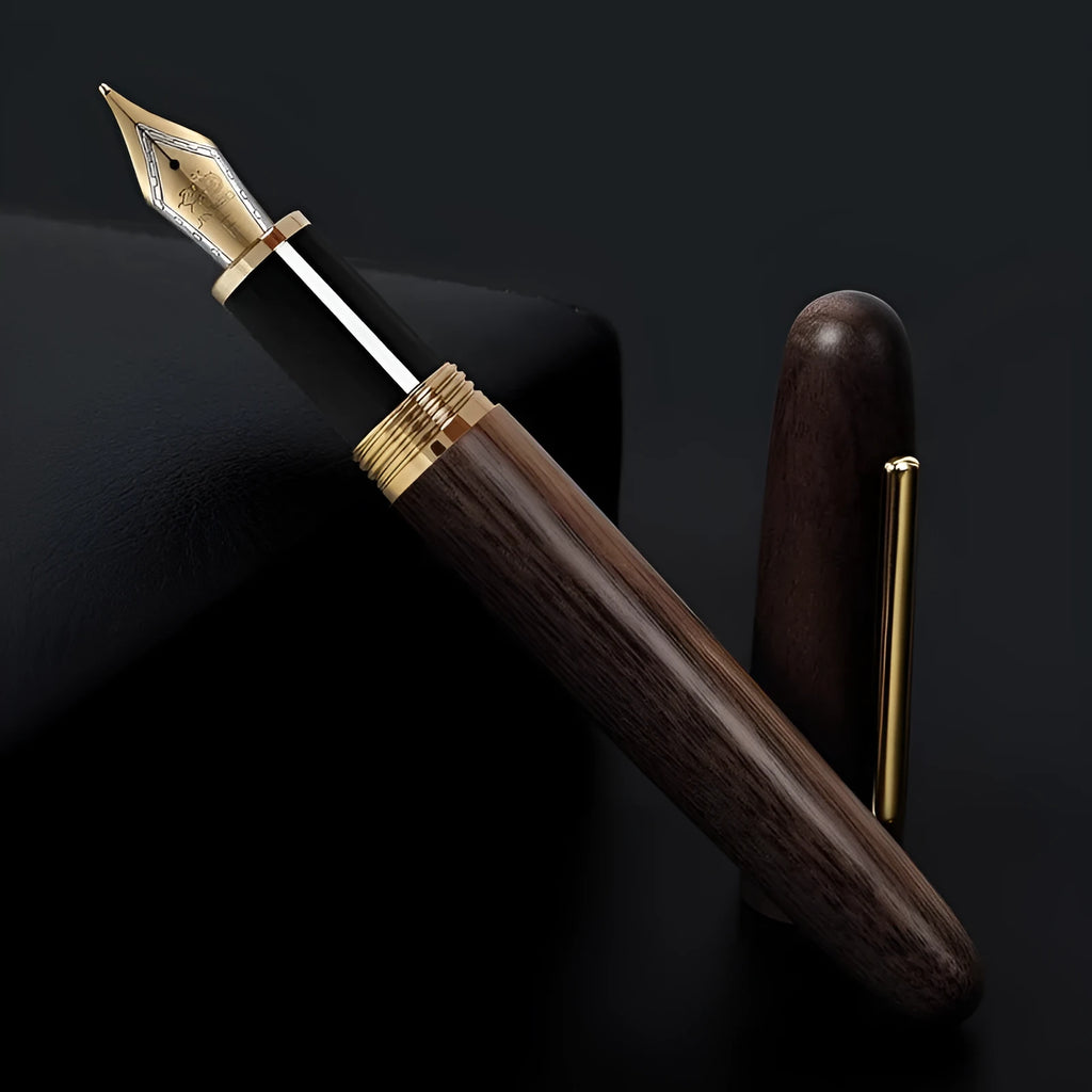 Wooden ballpoint pen with rotating cap showing alpine pear finish and straight tip