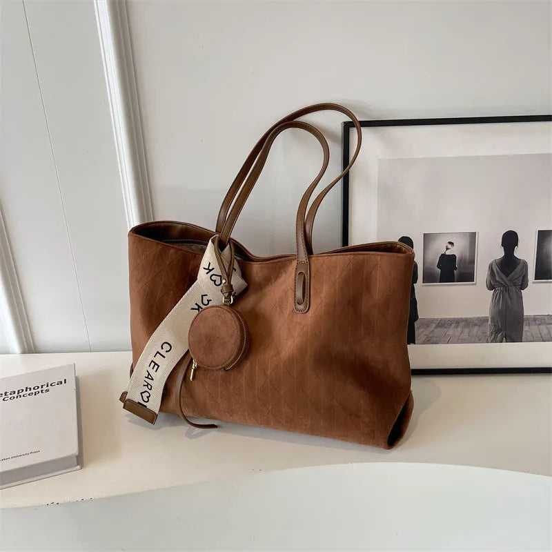 Large capacity casual tote shoulder bag in soft polyester with horizontal square shape