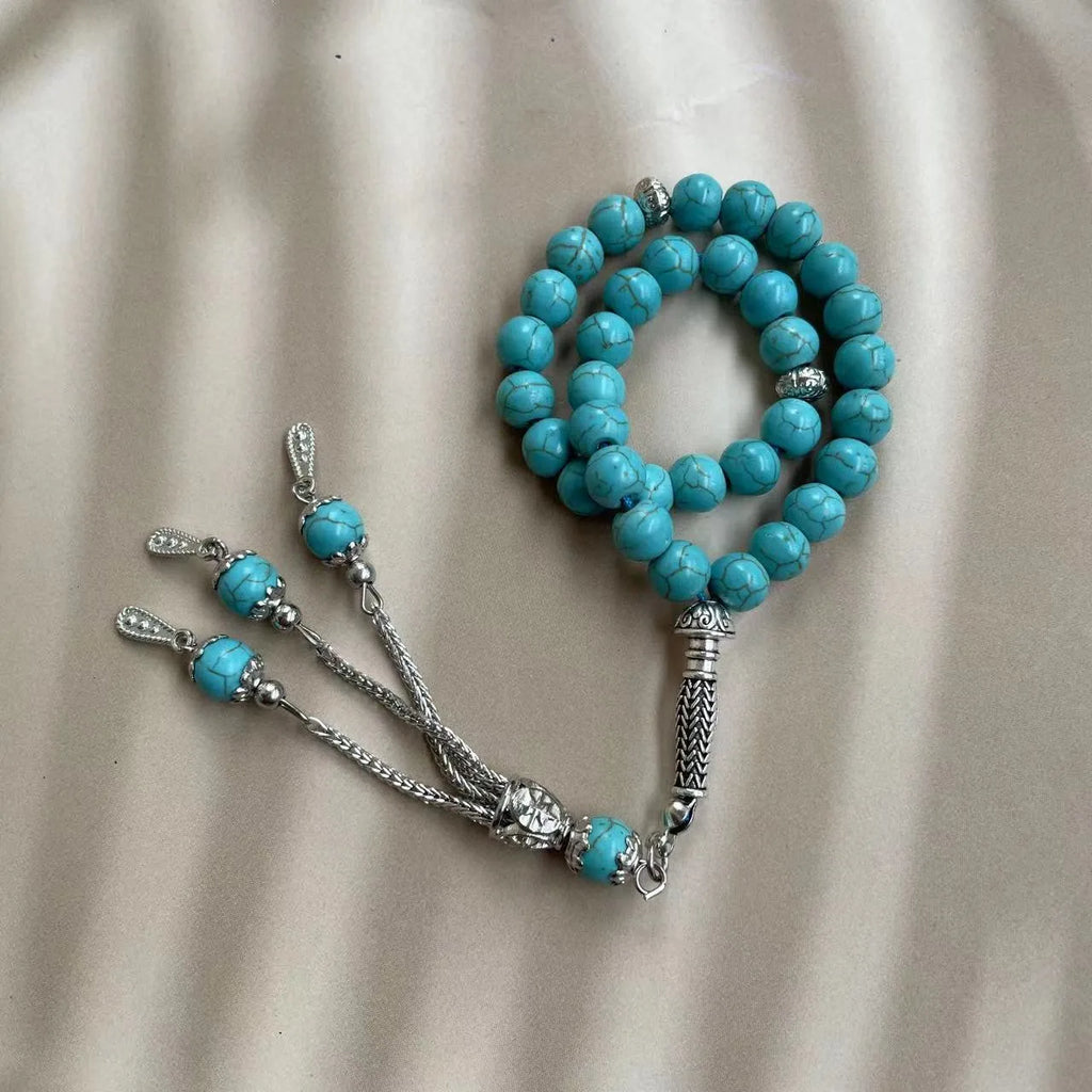 Handmade sky blue Muslim prayer bracelet with 8mm natural stone beads for daily worship