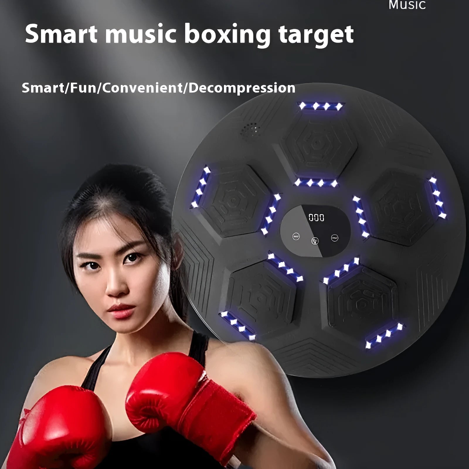 Smart music boxing machine wall target in black, grey, and orange colour options with hanging mount