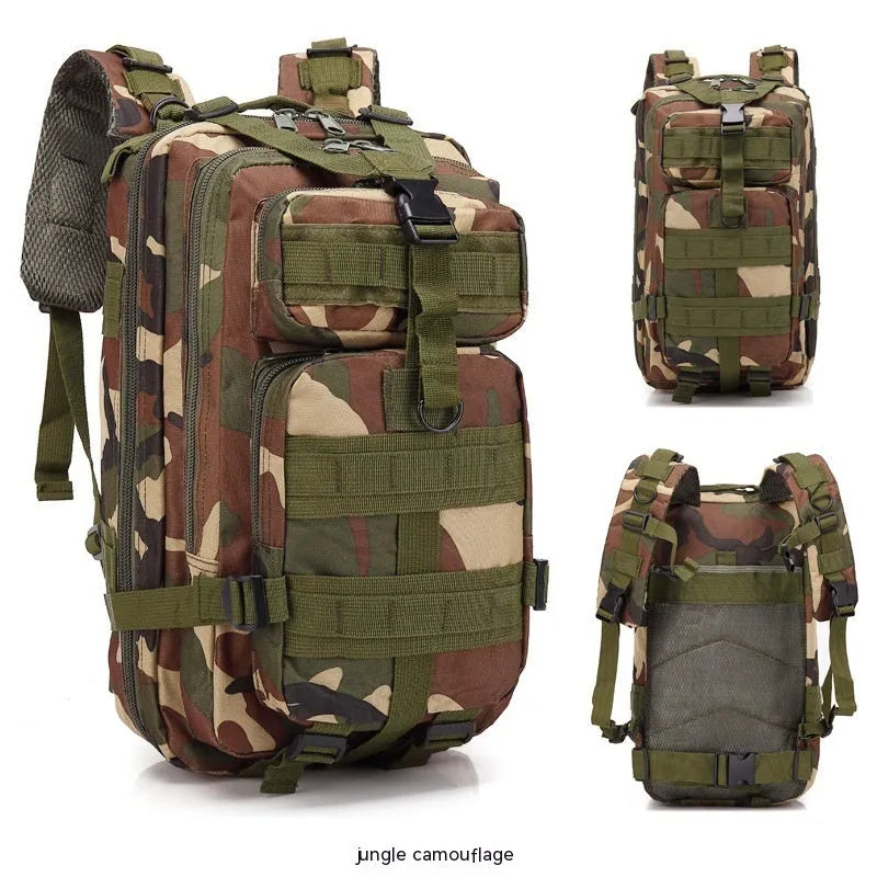 Large khaki hiking backpack with air pillow belt system for mountaineering and outdoor sports