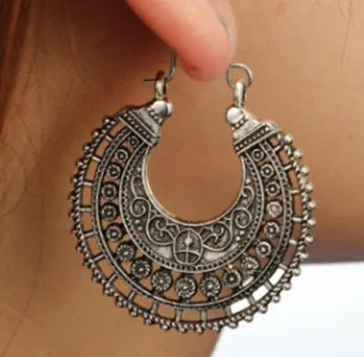 Bohemian ethnic earrings in geometric alloy with plated finish, women's fashion style A, one pair
