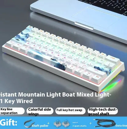 Small bluish black mechanical keyboard with 61 keys and hot-swap switch sockets