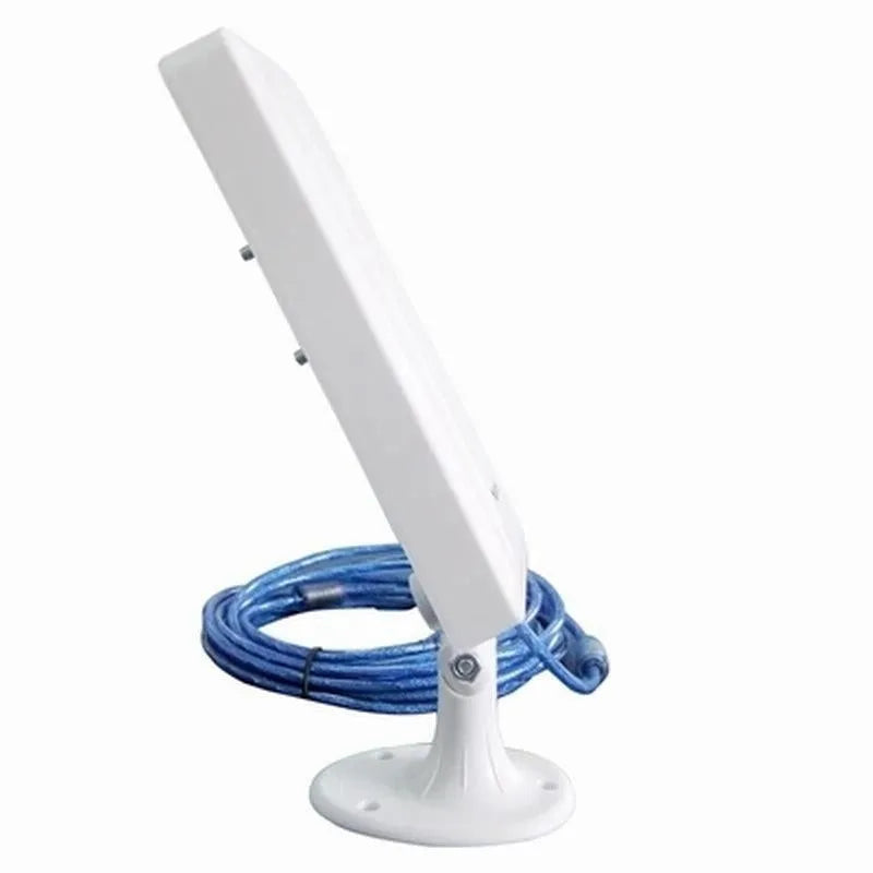 White high power USB wireless network card with Type USB connector showing coverage options