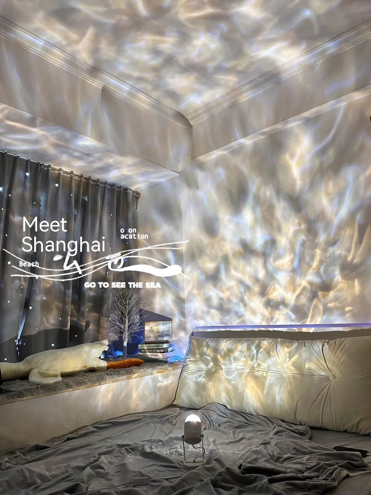 Dynamic water ripple ambience LED table lamp with ceiling and desktop mounting options