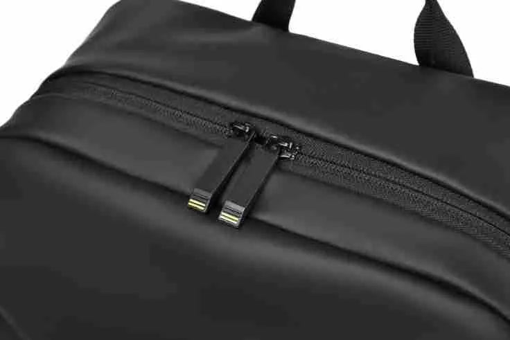 Large waterproof black PU backpack for men with computer compartment