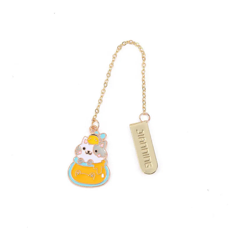 Jane Lime Foodie cat metal bookmark with cartoon pendant in one of four cat-themed designs
