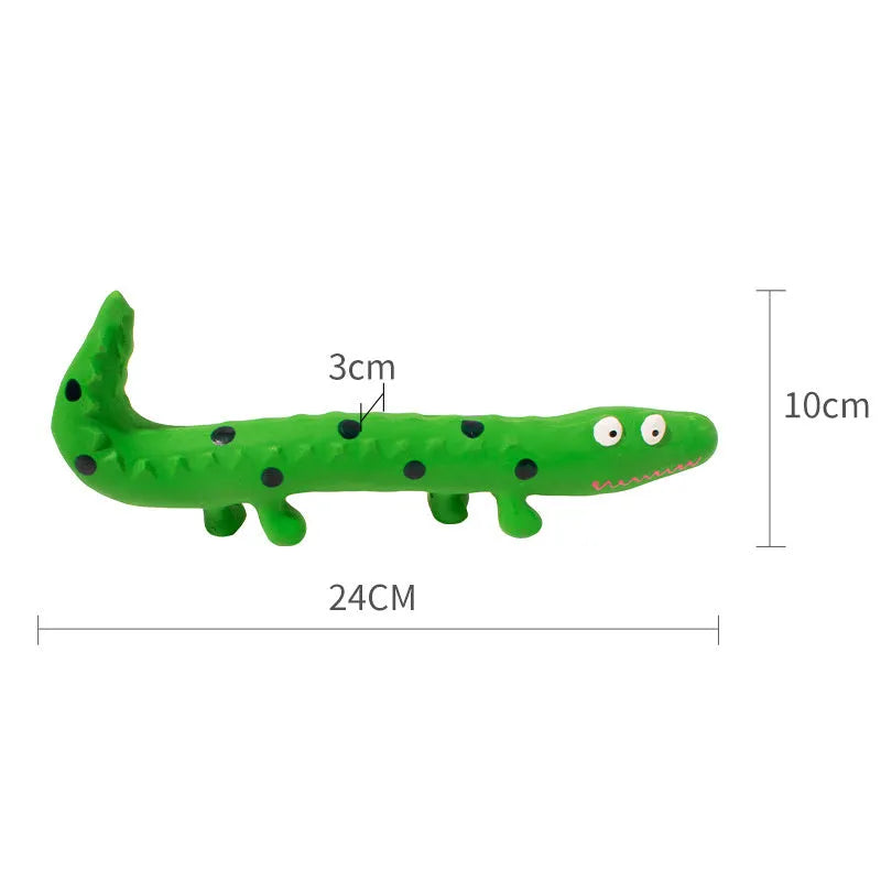 Green lizard-shaped dog chew toy with squeaker for aggressive chewers