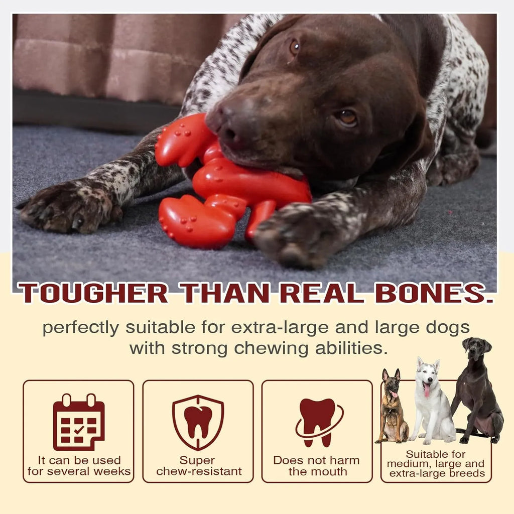 Red hard nylon dog chew toy for aggressive chewers measuring 170mm length