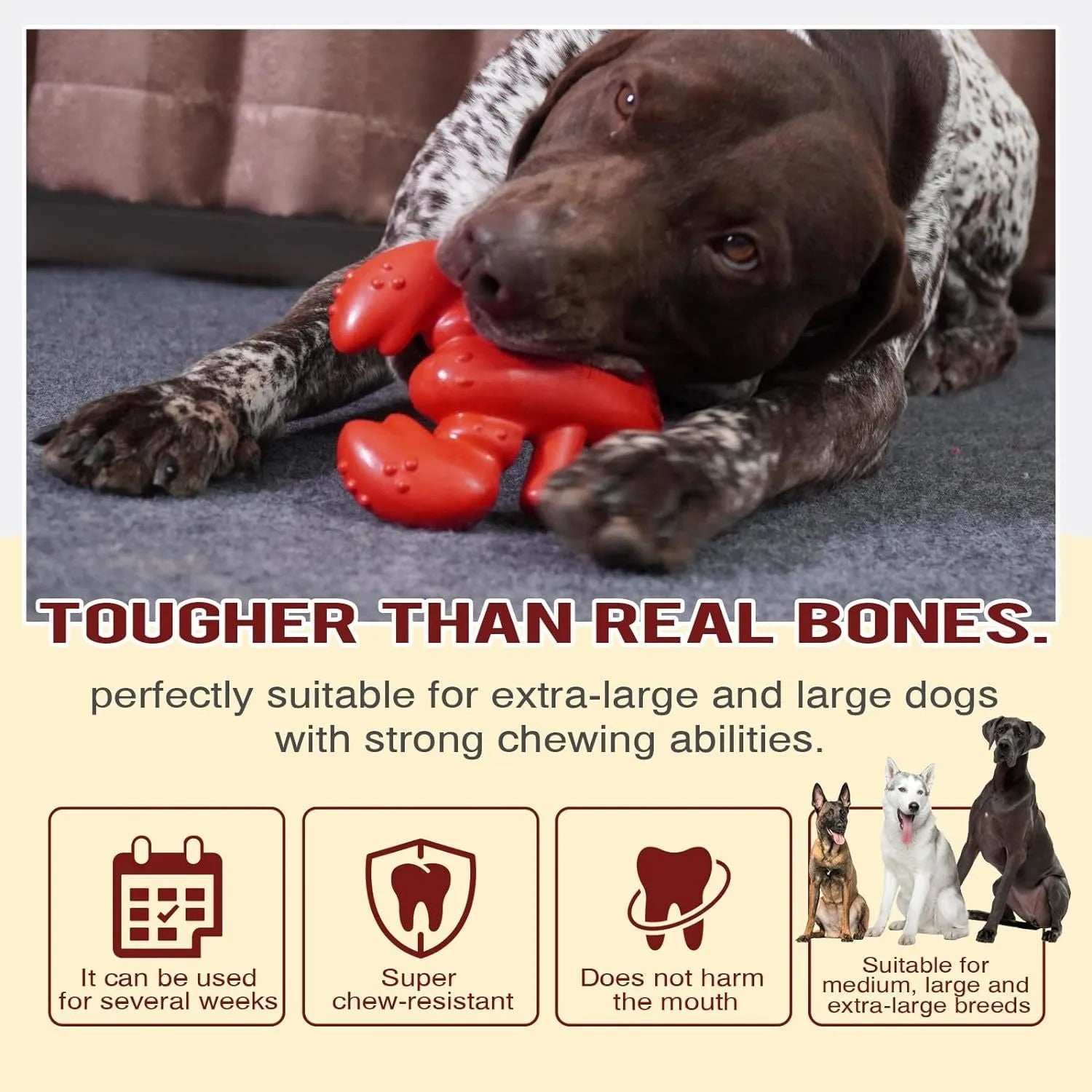 Red hard nylon dog chew toy for aggressive chewers measuring 170mm length