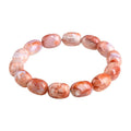Natural cherry agate barrel bead bracelet with geometric design and ruyi elements