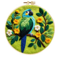 Round 20x20 cm linen embroidery kit with wool felt pieces and embroidery frame for botanical designs