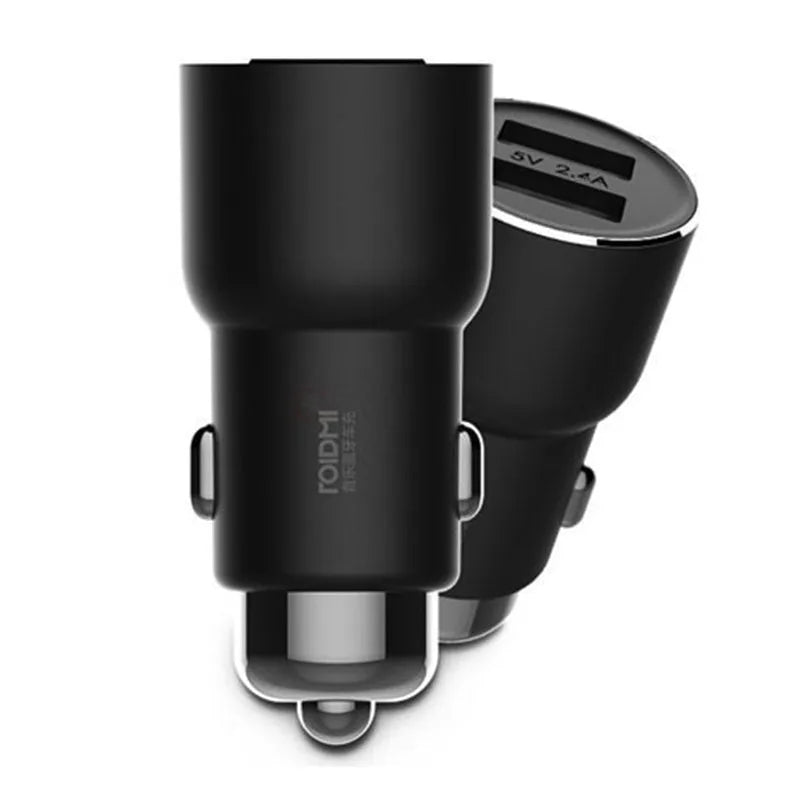 Black Ruimi 3S Bluetooth car charger with dual USB ports showing 26.5mm square dimensions
