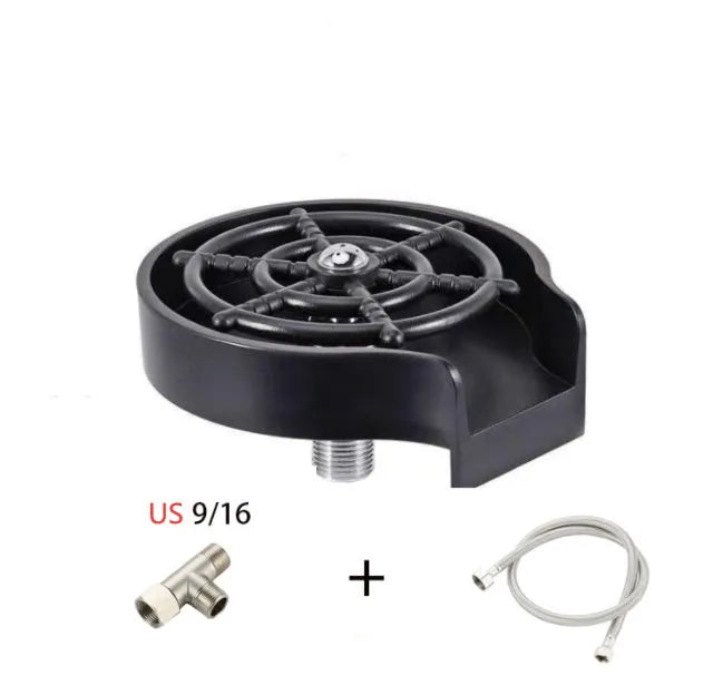 Stainless steel high-pressure glass washer with black ABS base and copper hose