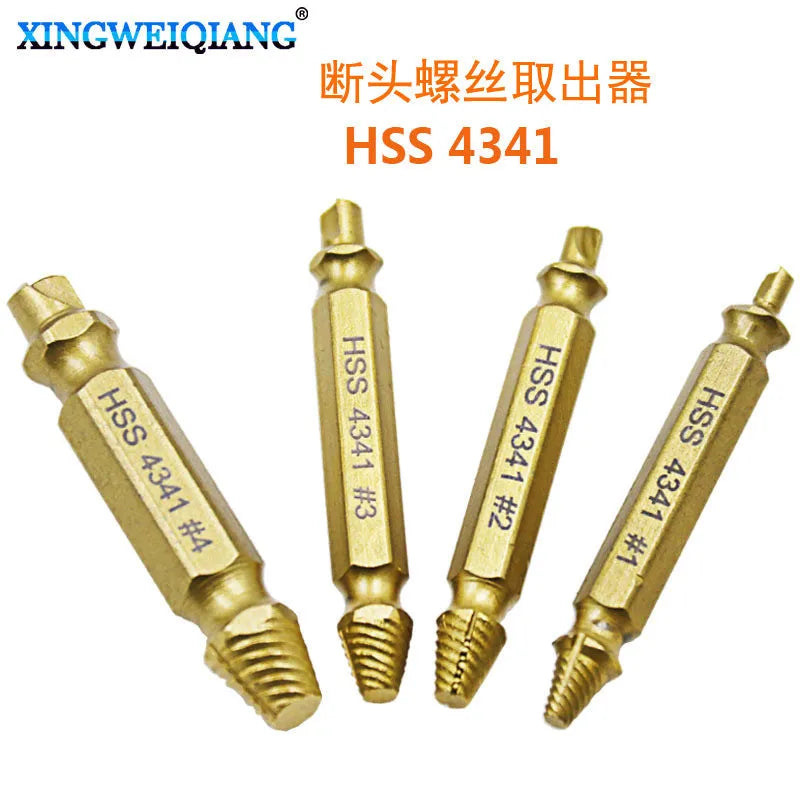 Set of five 4341 high-speed steel screw extractors for removing broken bolts and iron nails