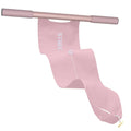 Grey and pink yoga stretching tool for shoulder, back, and hip flexibility exercises.