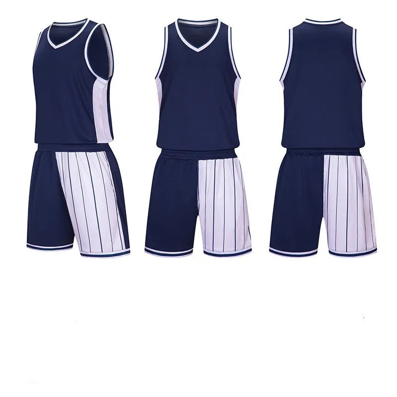 Men's quick-dry basketball uniform set in blue, includes top and shorts for summer sports