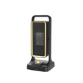 Compact black PTC ceramic desktop heater with control knob on front panel.