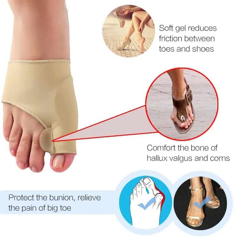 Corrective toe socks with gel bunion pad and silicone toe separator in three sizes