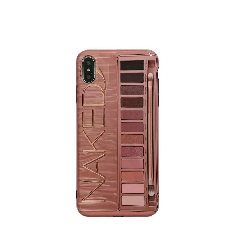 Silicone eye shadow phone case for iPhone in flesh and grey colour options.
