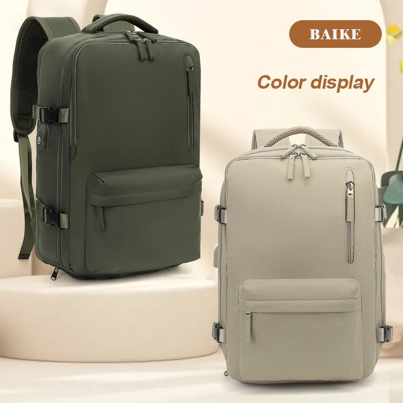 Women's oversized waterproof Oxford cloth backpack with curved shoulder straps in light grey colour