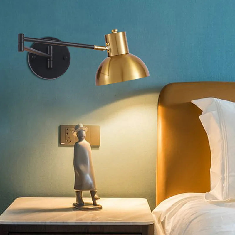 Modern minimalist double-section rocker arm wall lamp in adjustable position